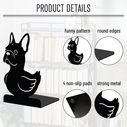 WADORN 1 Pair Metal Decorative Bookends, Dog Duck Heavy Duty Book Ends - Image 3
