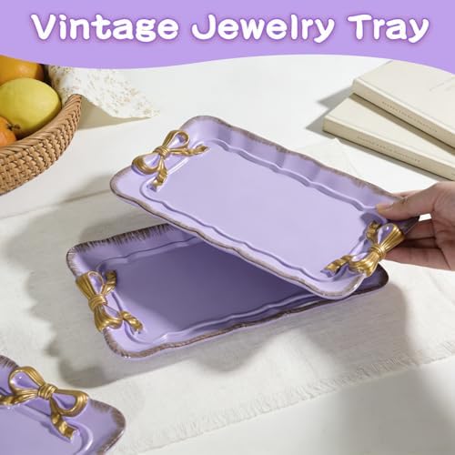 Wowagoga 2 PCS Vintage Decorative Tray Jewelry Tray Storage Tray (Purple) - Image 4