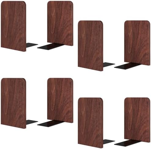 Book Ends 4Pair Wooden Heavy Duty Non Slip Book for Shelf Books & Media by QualityEfficiency