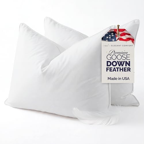 Elegant Comfort Luxury Down Feather 100% Cotton Cover Standard/Queen Size Set of 2 Pillows, Soft and Supportive Premium Hotel Quality Sleeping Pillows for Back, Side and Stomach Sleepers by ELEGANTCOMFORT