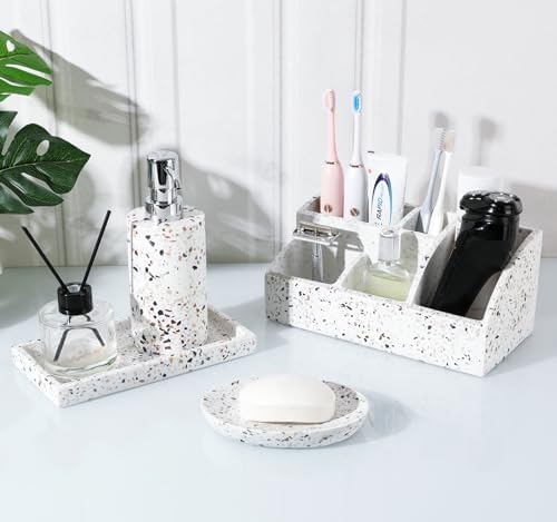 Luxspire Oval Soap Dish, Non-Slip Resin Holder with Drainage, Terrazzo - Image 7