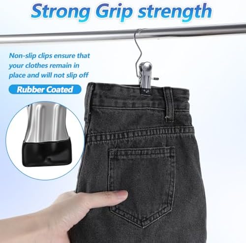 100 Pcs Legging Organizer for Closet Hanging - Stainless Steel Jeans Hangers with Clips, Multi-Purpose Skirt Hangers with Clips for Pants, Shorts, Towels, Boots Storage and Space Saving Solution - Image 3