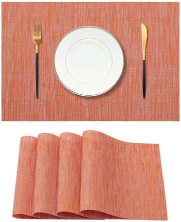 Leetaltree Orange Placemats Set of 4 - Heat Resistant Non-Slip Place mats for Dining Table, Washable Durable PVC Vinyl Woven Table Mats（Orange, 4） by Leetaltree-ArtatEveryTable