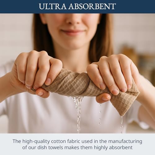 LANE LINEN Kitchen Dish Towels 100% Cotton Soft & Absorbent 6 Pack - Beige - Image 5