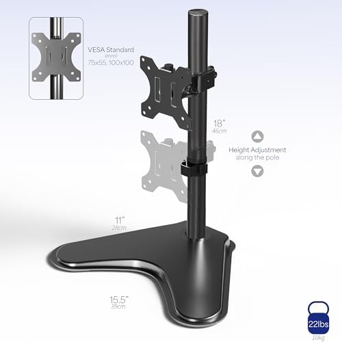 VIVO Single Monitor Desk Stand, Holds Screens up to 32 inch Regular and 38 inch Ultrawide, Freestanding VESA Steel Mount Base, Adjustable Height, Tilt, Swivel, Rotation, Black, STAND-V001H - Image 3