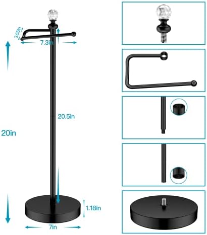 ROLABAM Paper Holder Stand for Floor-Free Standing Toilet Paper Holder Stand for Bathroom Total Height 24.4" with Crystal Ball, Matte Black Finished - Image 5