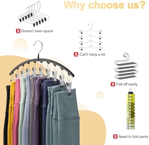 Volnamal Legging Organizer for Closet,2 Pack Metal Yoga Pants Hangers w/10 Clips Hold 20 Leggings,Space Saving Hanging Closet Organizer Clothes Hanger College Dorm Essentials Apartment Essential,Black - Image 2