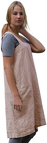 Larmliss Women's Pinafore Square Apron Baking Cooking Gardening Works Cross Back Cotton/Linen Blend Dress with 2 Pockets - Image 4