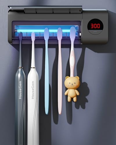 Toothbrush Holder for Bathroom Wall Mounted, Rechargeable - Black by HouseGem%C2%AE