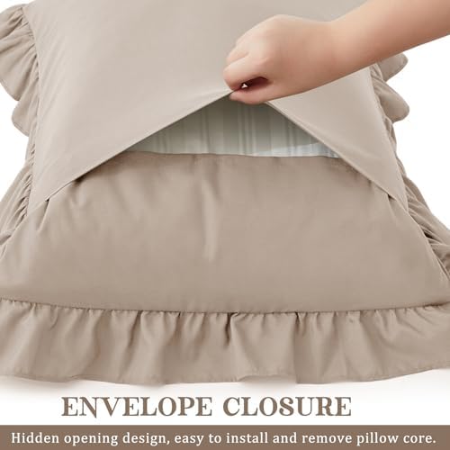 KKJIAF Ruffle Pillow Cases King Size Set of 2, Khaki - Image 5