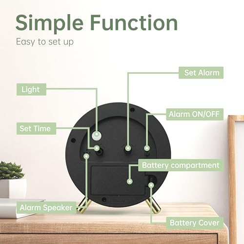 JALL Analog Alarm Clock, 4 inch Super Silent Non Ticking Small Clock with Night Light, Battery Operated, Simple Design, Easy Setting for Office, Bedroom, Bedside, Desk, Teens, Elders, Adult, Green - Image 6
