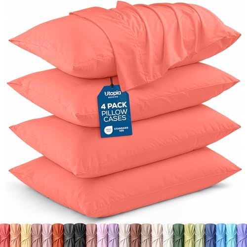 Pillow Covers King Size Set of 4, Soft and Comfy Pillow Cases, Coral by UTOPIABEDDING