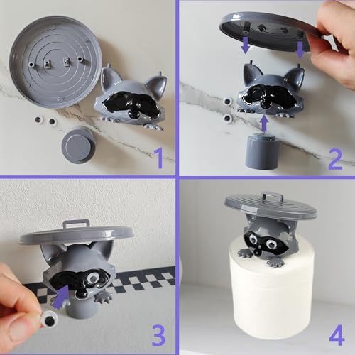 Raccoon Toilet Paper Holder ，Funny Toilet Paper Holder Stand Bathroom Decoration，Unique Animal Paper Holder，Sheep Toilet Roll Holder(Grey) - Image 5