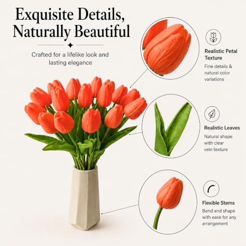 Mandy's 20pcs Artificial Dark Orange Tulips - Image 4