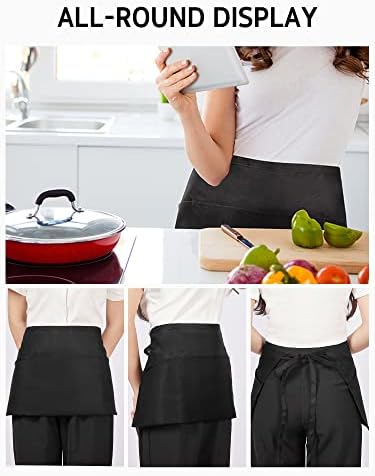 Syntus 2 Pack Server Apron with 3 Pockets for Men Women, Black Waist Apron - Image 3