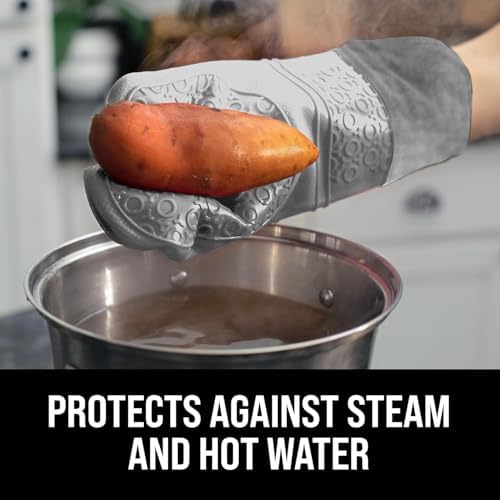 BPA-Free Soft Silicone Oven Mitts - Ultra Heat Resistant Oven Mitts with Thick Cotton Liner - Extra Long Slip Resistant Pot Holders, Flexible Oven Gloves - Gray 14.7" - Image 5