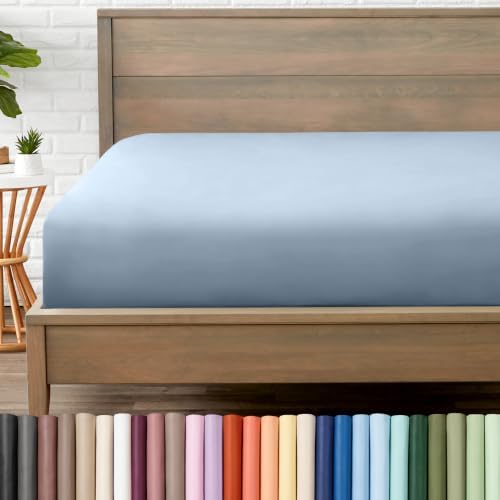Bare Home Twin XL Fitted Sheet - 1800 Ultra-Soft (Twin XL, Dusty Blue) by BareHome