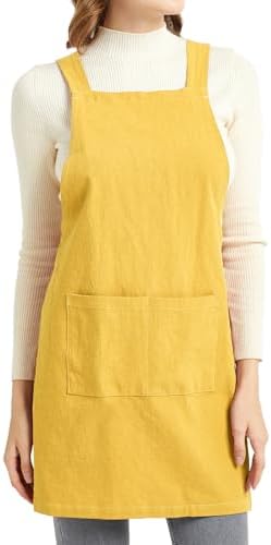 ELEZAY Aprons for Women with Pockets Plus Size Comfort Cross Back No Tie Cotton Linen Apron Pinafore by ELEZAY