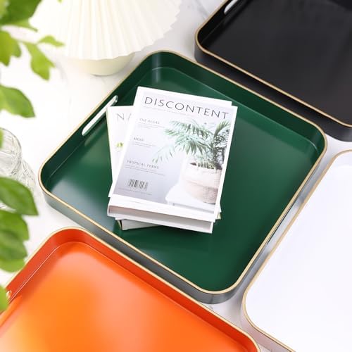 Orange Square Decorative Tray with Handles, 13"*13" Versatile Serving Tray for Coffee Table, Ottoman, Ideal for Serving, Displaying, Organizing - Image 4
