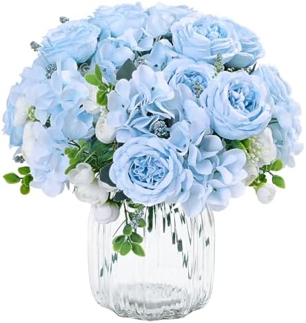 2 Packs Peonies Artificial Flowers, Blue Silk Flowers Artificial Peonies by MARTINEMALL