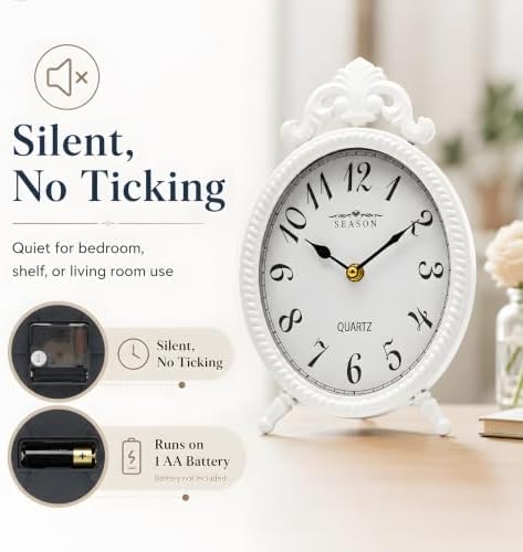 French Style White Table Clock, 10.8-Inch Silent Mantel & Wall Clock - Image 4