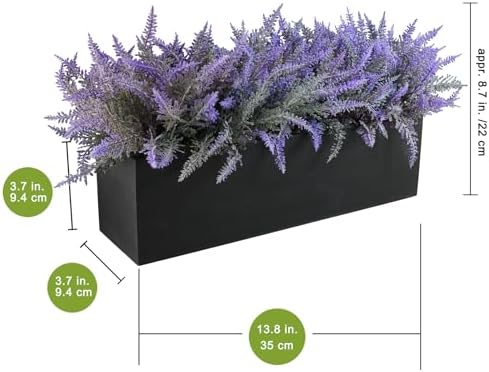 Winlyn 14" Artificial Lavender Arrangement Faux Lavender Flowers in Rustic Black Wooden Planter Box Realistic Lavender Potted Plant for Gift Farmhouse Home Wedding Table Centerpiece Mantel Shelf Décor - Image 2