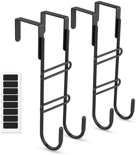 FYY 2 PCS Over the Door Hooks, Heavy Duty Double Hanger with Non-Slip Pads, No-Drill Metal Hook for Hanging Coats Towels Robes Closet Bathroom Bedroom, Fits 1.5 Inch Door Thickness, 7.87" Long, Black by FYY