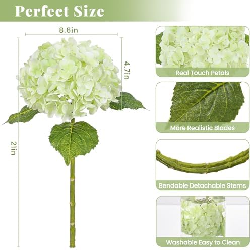 4Pcs 21in Latex Real Touch Hydrangea Artificial Flowers (Mixed White&Green) - Image 5