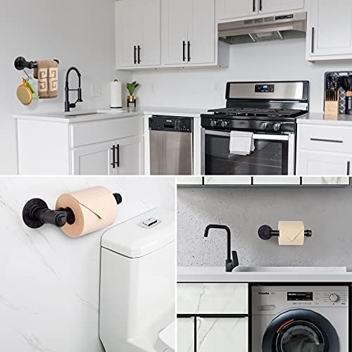 Livabber Industrial Pipe Toilet Paper Holder - Vintage Style DIY Wall Mount Roll Tissue Towel Holder for Bathroom Living Room and Kitchen (6", Black) - Image 6