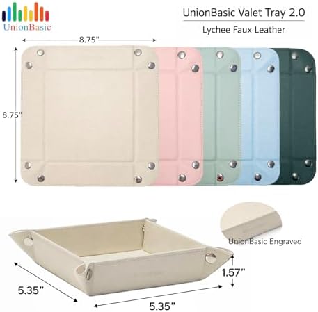 UnionBasic Small Valet Tray, Jewelry Tray for Rings Watches Earrings, Entryway Catchall Caddy for Coins Keys Change, Nightstand Bedside Valet Holder, Trays for Electronic Gadgets, Lychee Dark Ivy - Image 3