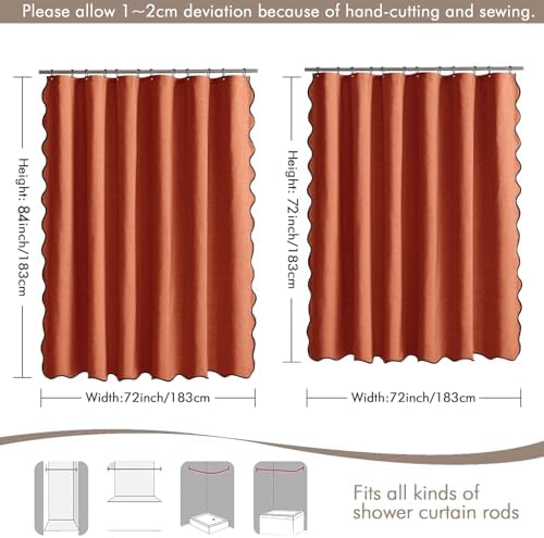 MIULEE Burnt Orange Scalloped Linen Shower Curtain 72x72 Inches - Image 6
