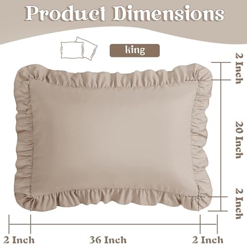 KKJIAF Ruffle Pillow Cases King Size Set of 2, Khaki - Image 3
