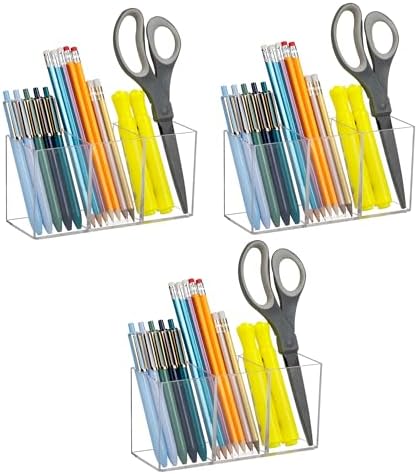 Mind Reader Pen and Accessories Holder, Desktop Organizer, Makeup Organizer, Office, Acrylic, 7"L x 2.5"W x 3.5"H, Set of 3, Clear by MindReader