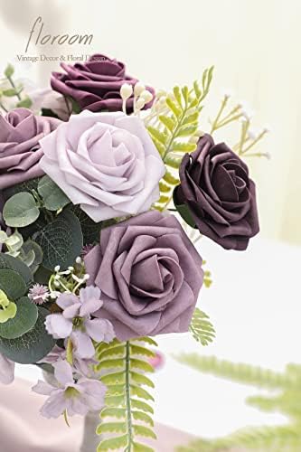 Floroom Artificial Flowers 25pcs Real Looking Plum Ombre Colors Foam Fake Roses with Stems for DIY Wedding Bouquets Bridal Shower Floral Centerpieces Party Tables Home Decorations - Image 4
