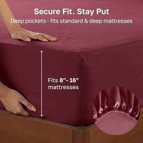 California Design Den Soft 100% Cotton Sateen Queen Size Fitted Sheet - Image 4