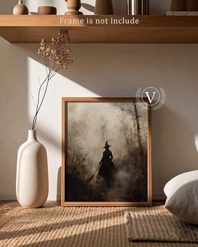 Vintage Witch Canvas Wall Art Prints Moody Witch in The Forest Pictures for Halloween Wall Decor Spooky Witchy Canvas Oil Painting Dark Academia Gothic Wall Decor for Gallery Living Room Bedroom (UNFRAMED 8x10in) - Image 2