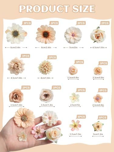 rongflower Mini Artificial Flowers for Crafts, 45 Pcs Nude Color Silk Fake Flowers Assorted Faux Roses Peonies Daisies Bulk for Wedding Decor Graduation Cap Cake Topper Home DIY - Image 2