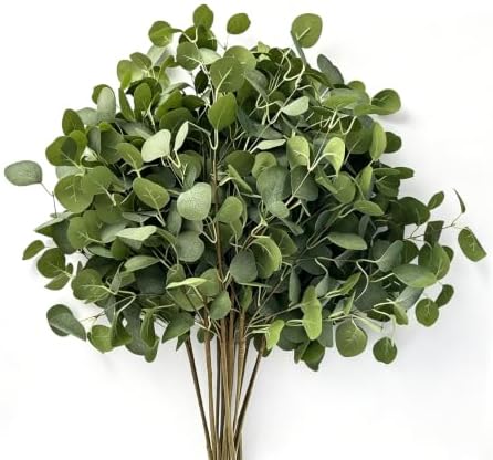4pcs 24in Artificial Eucalyptus Stems with 9 Branches Realistic Silk Faux Eucalyptus Greenery for Vase Wedding Bouquet Table Centerpiece Home Party Decor Pet Safe Pollen Free Fake Greenery by Unknown