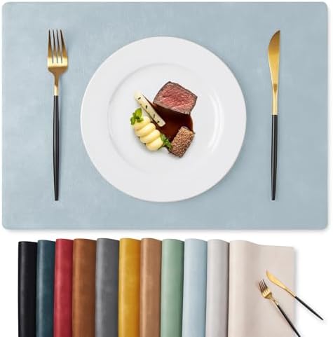 MOSAYT Vinyl Faux Leather Placemats, Set of 4, Light Grayish Blue by MOSAYT