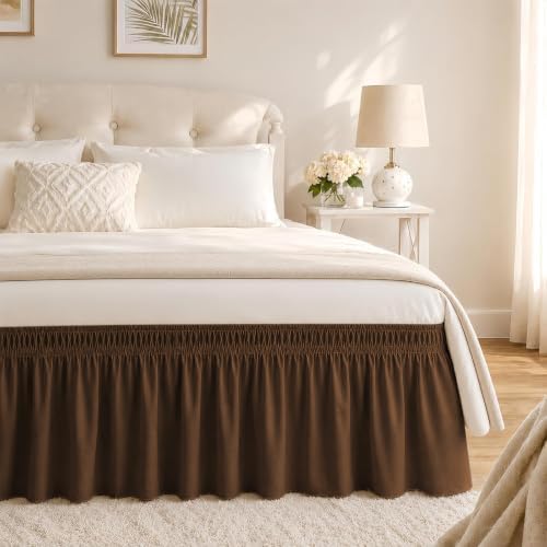 Brown Bed Skirt Queen Size 18 Inch Drop, Elastic Wrap Around Bedskirt by RIMELABedSkirt