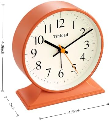 4.5"Retro Analog Alarm Clock,Vintage decor , Super Silent Non Ticking Small Clock with Manual Light, Snooze, Battery Operated, for Bedroom, Living Room, Office,Nightstand, Bedside, Desk ,Table(Orange) - Image 4