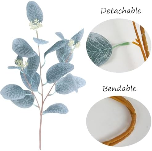 4Pcs Artificial Eucalyptus Leaves Stems Faux Eucalyptus Plant Branches for Vase Filling Home Decoration Flowers Wedding Holiday Arrangement (Light Blue) - Image 2