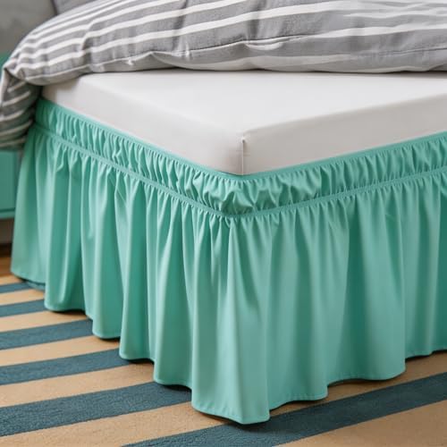Spa Blue Bed Skirt Queen Size 15" Drop, Elastic Wrap Around Bedskirt - Image 3