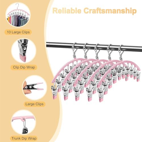 Legging Organizer for Closet,Upgrade Skirt Pants Hangers with Clips, Metal Yoga Pants Hangers 5 Pack w/10 Clips,Hangers Space Saving Closet Organizers w/Rubber Coated Closet Organizers(Pink), PH105 - Image 5