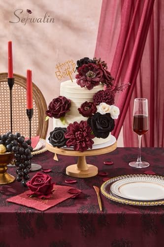 Serwalin Artificial Burgundy Black Flowers Red Rose Silk Flower for Wedding - Image 5