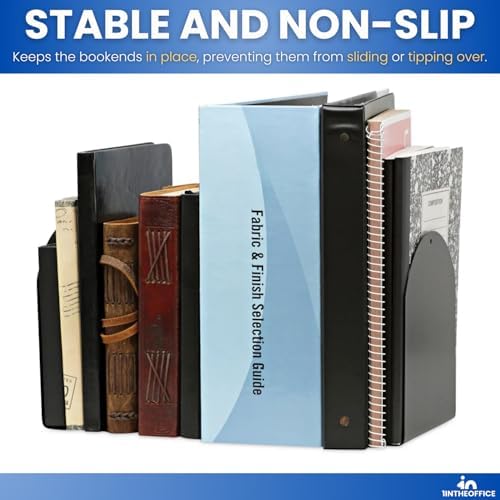 1InTheOffice Bookends for Shelves, Metal Bookends, 6" x 5" x 7", Magnetic, Black, 4 Pack - Image 5