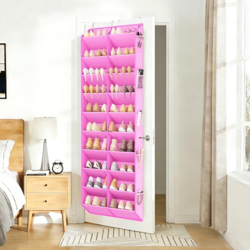 LANTEFUL Over the Door Shoe Organizer, Hanging Shoe Rack for Closet Door Shoe Storage for 30 Pairs Sneaker and Boots, Large Shoe Holder for Door with 10 Side Pockets, Space Saving, Pink - Image 2