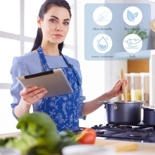 Toulite 12 Pcs Blue Floral Apron with Pocket Bulk for Kitchen and Craft - Image 5