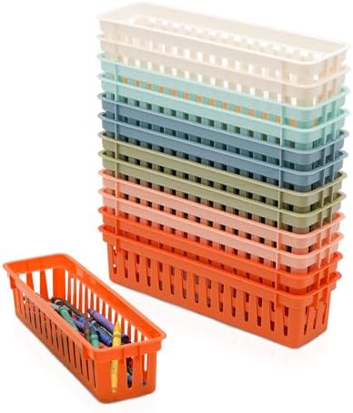 4E's Novelty 12 Pack Pencil Holder for Kids Desk, Boho Plastic Pen Baskets Tray for Organizing Classroom, Caddy Bins for Students Desk Elementary Teacher Classroom Organization and Storage Supplies by 4EsNovelty