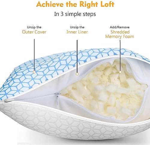 Love Attitude Bed Pillow Queen Size 1 Pack, Shredded Memory Foam Pillow Adjustable，Cooling Pillow Soft and Supportive for Side Back Stomach Sleepers - Image 4